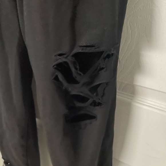 Black Distressed Cut Out Hoodie Set - Picture 5 of 6